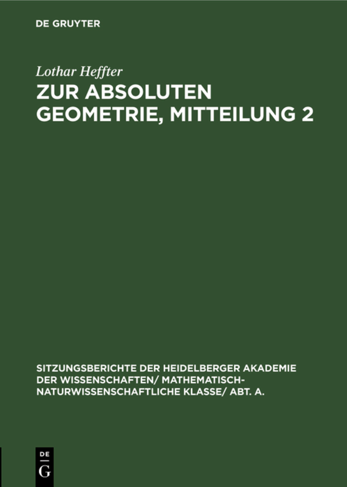 Cover image for Zur absoluten Geometrie, Mitteilung 2 ISBN 9783111188003