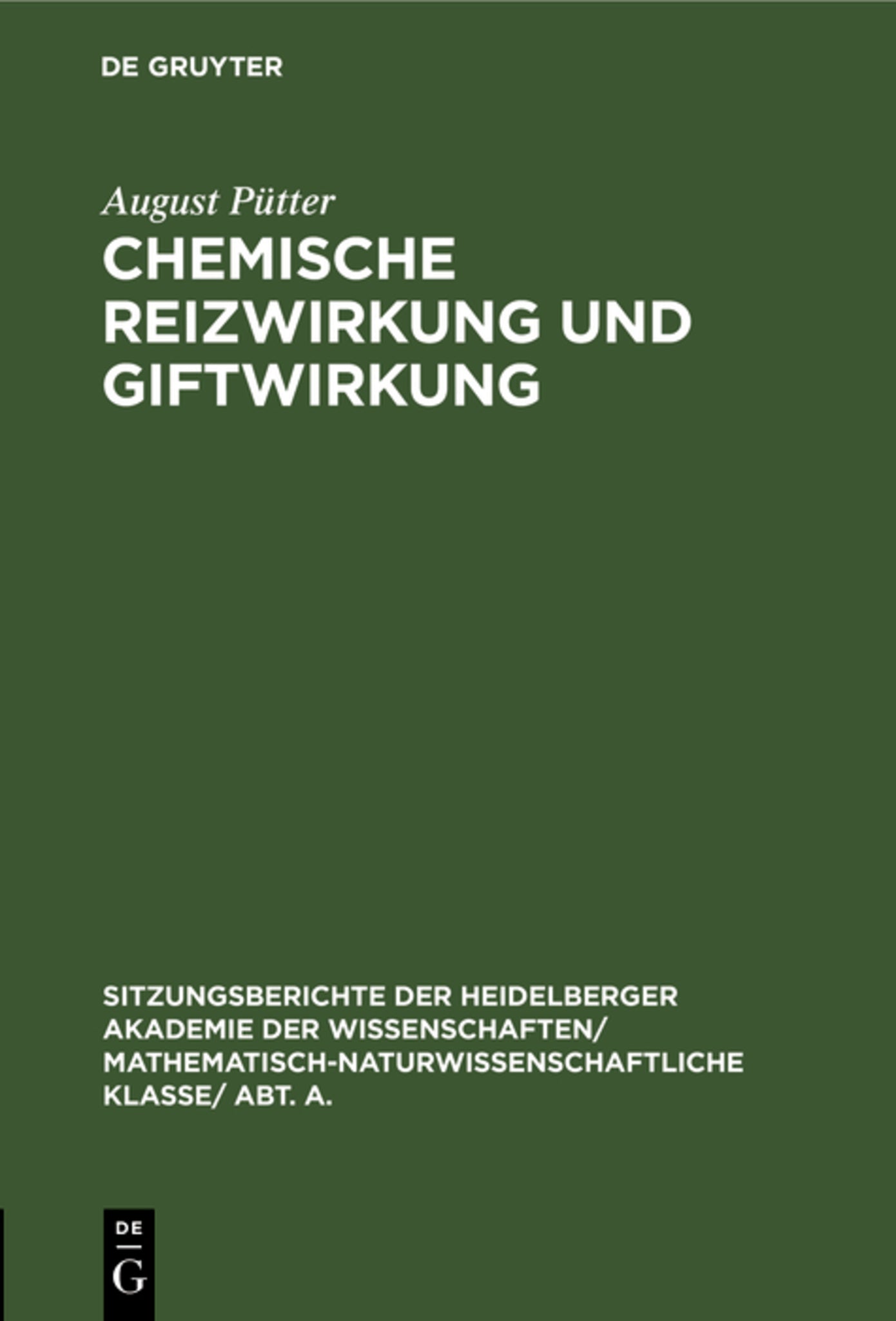 Cover image for Chemische Reizwirkung und Giftwirkung ISBN 9783111188652