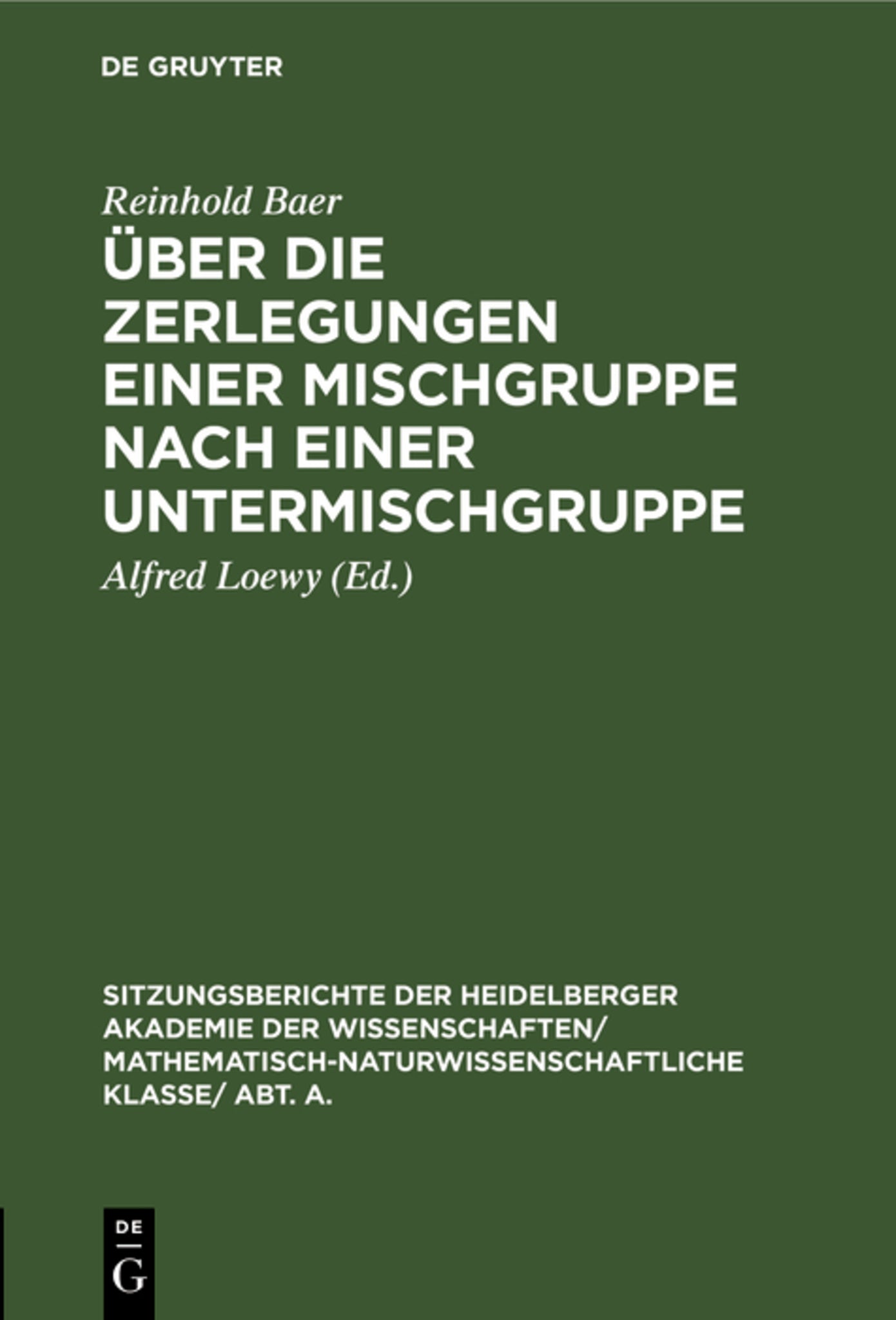 Cover image for Über die Zerlegungen einer Mischgruppe nach einer Untermischgruppe ISBN 9783111189345