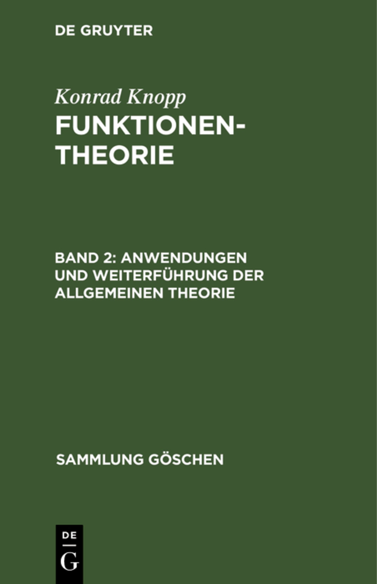 Cover image for Anwendungen und Weiterführung der allgemeinen Theorie ISBN 9783111195698