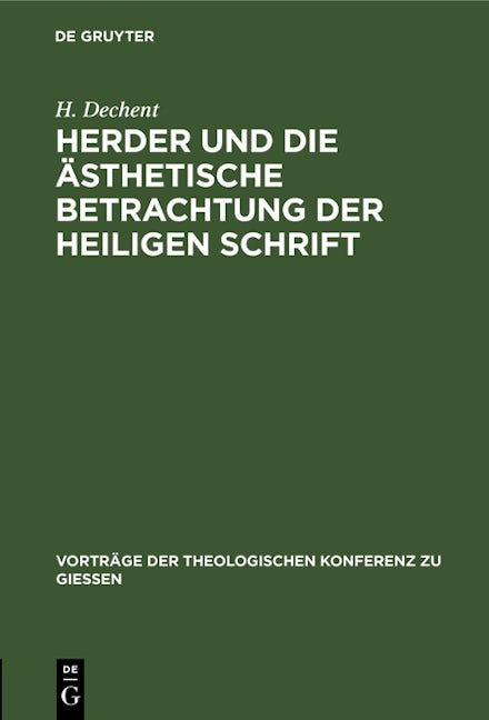 Herder und die ästhetische Betrachtung der heiligen Schrift