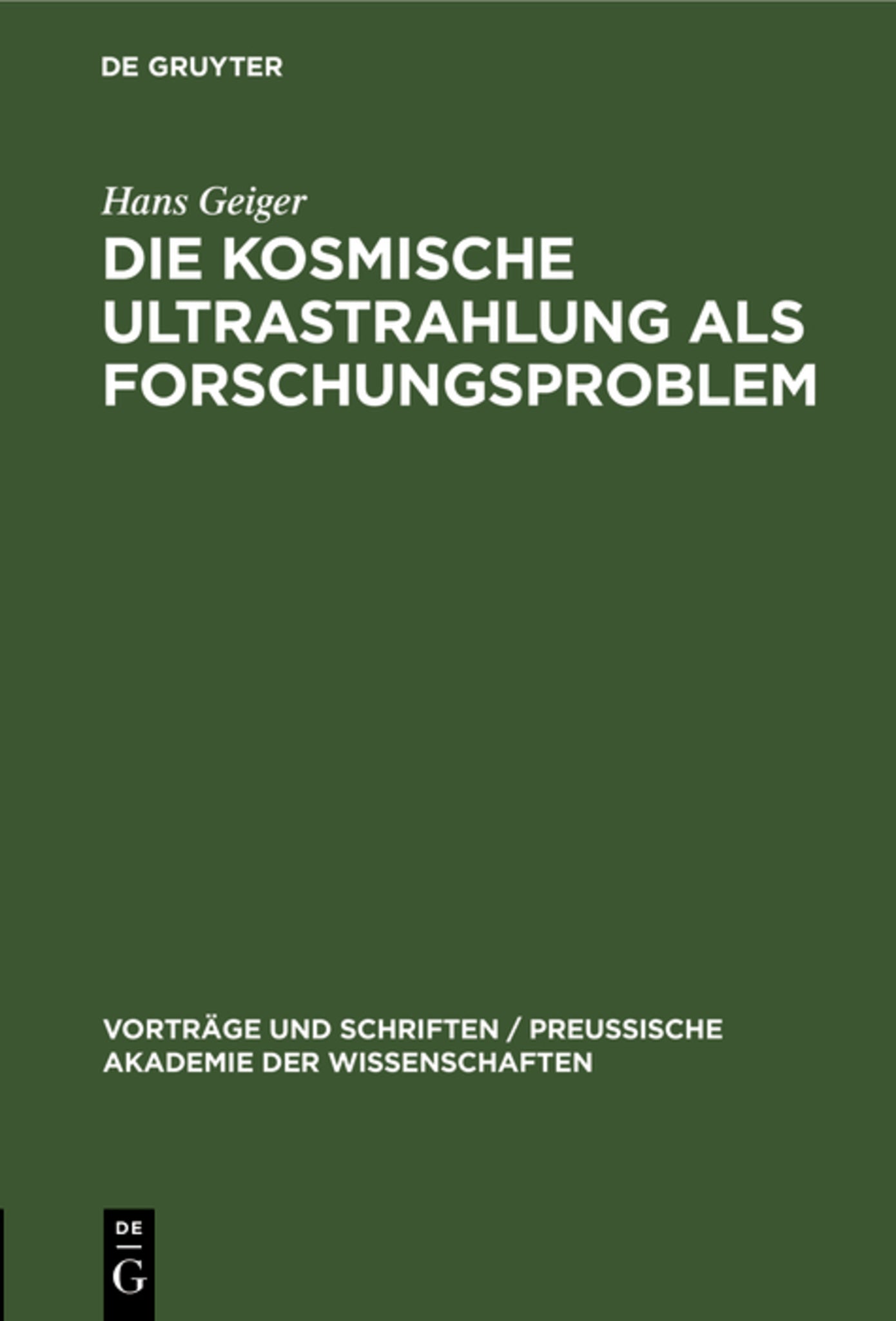 Cover image for Die kosmische Ultrastrahlung als Forschungsproblem ISBN 9783111205564