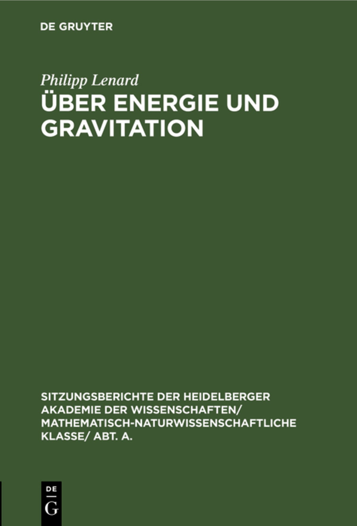 Cover image for Über Energie und Gravitation ISBN 9783111214740
