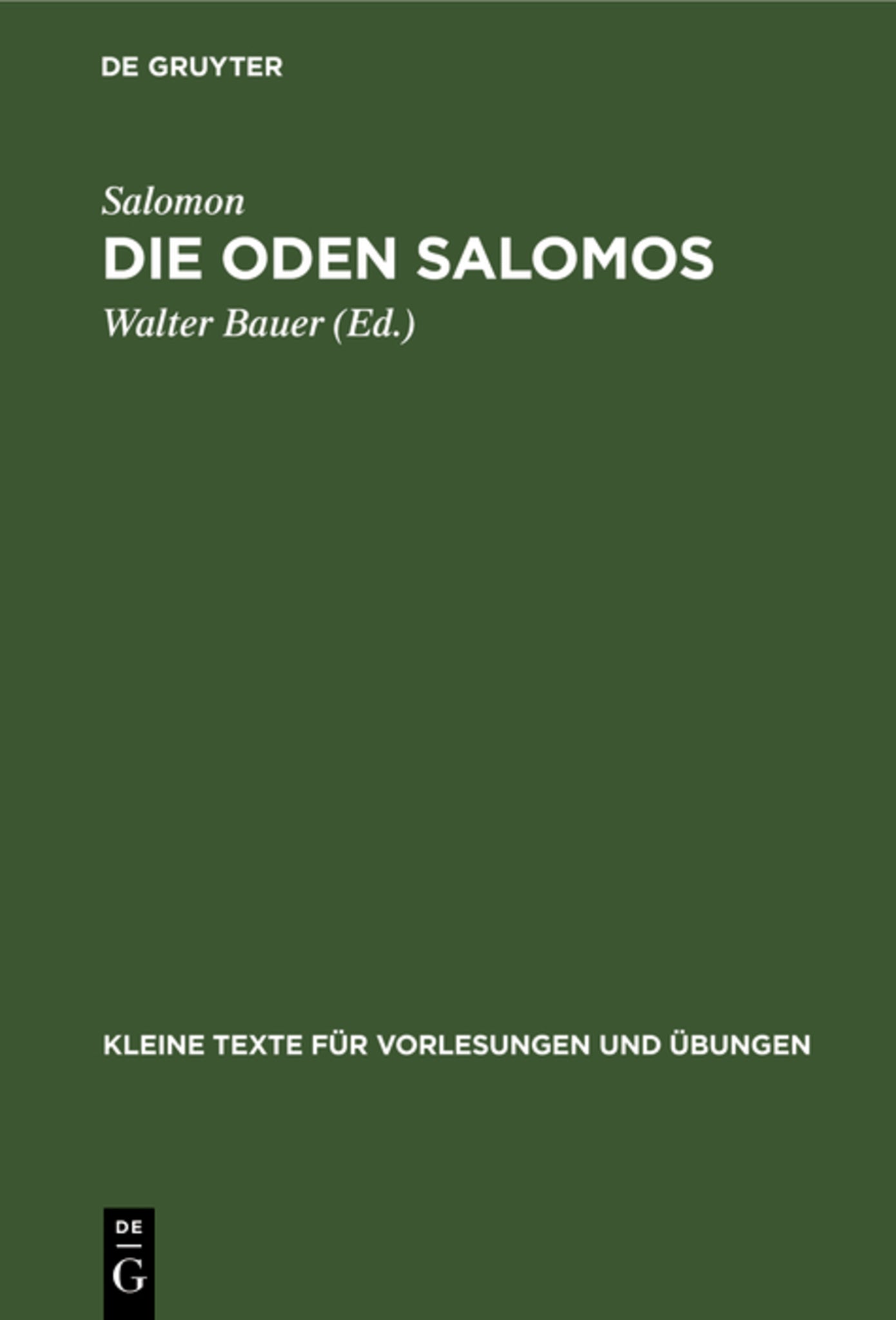 Cover image for Die Oden Salomos ISBN 9783111215129