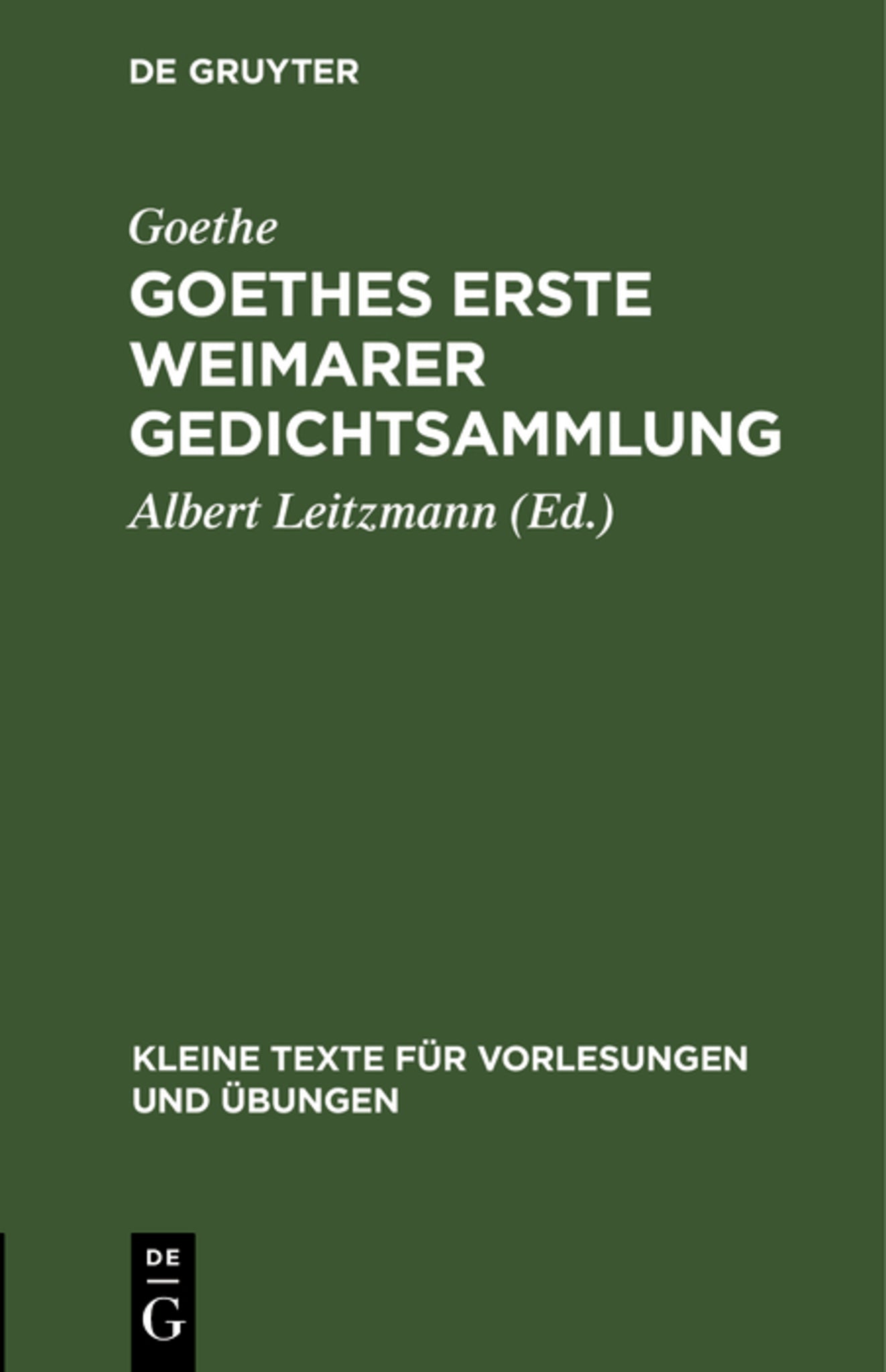Cover image for Goethes erste Weimarer Gedichtsammlung ISBN 9783111219806