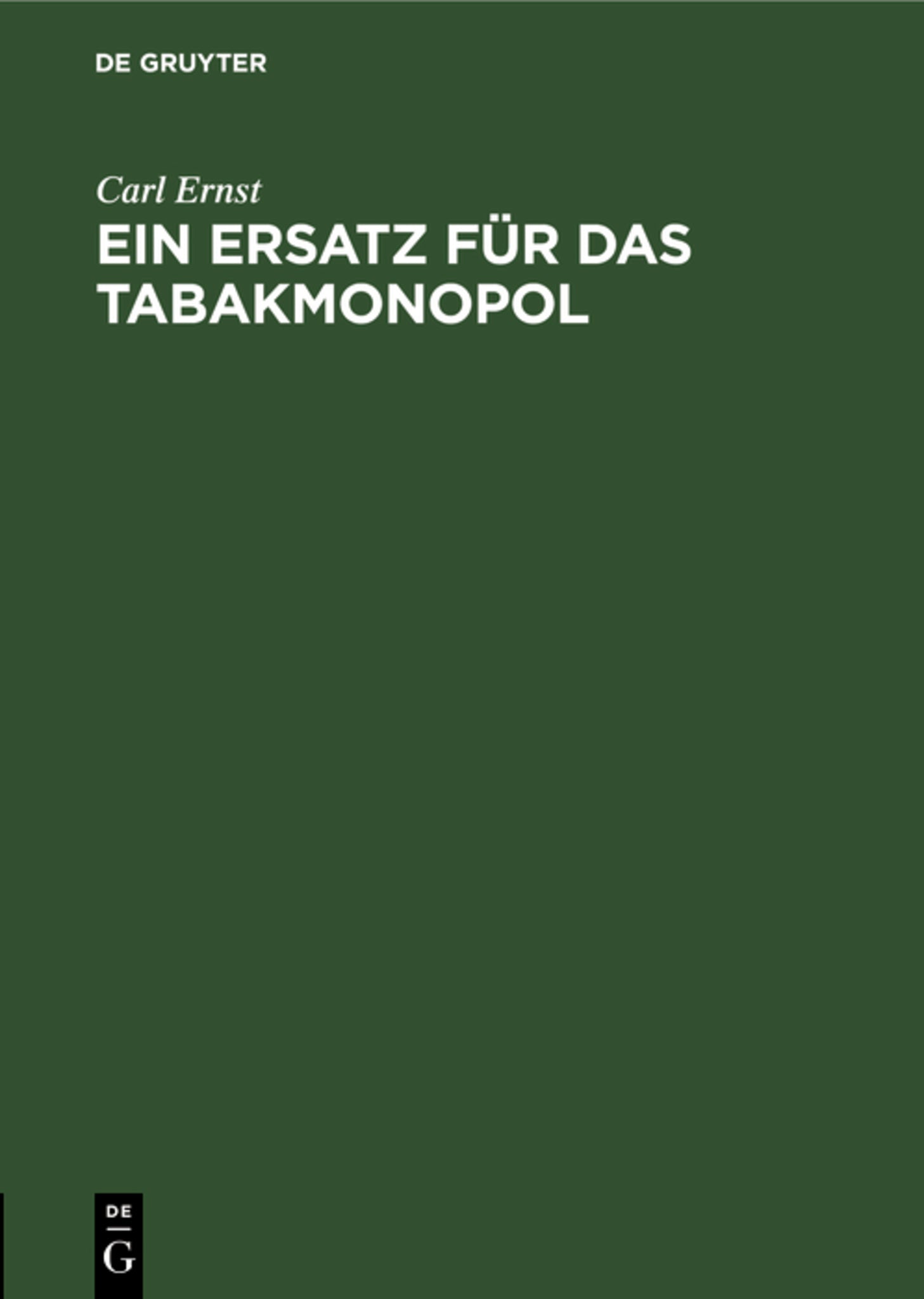 Cover image for Ein Ersatz für das Tabakmonopol ISBN 9783111220550