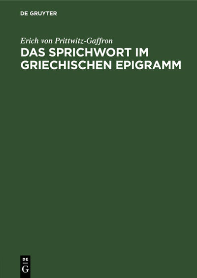 Das Sprichwort im griechischen Epigramm