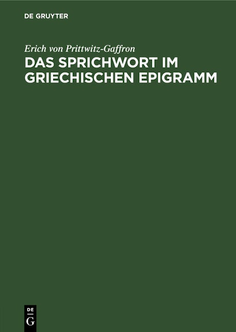 Das Sprichwort im griechischen Epigramm