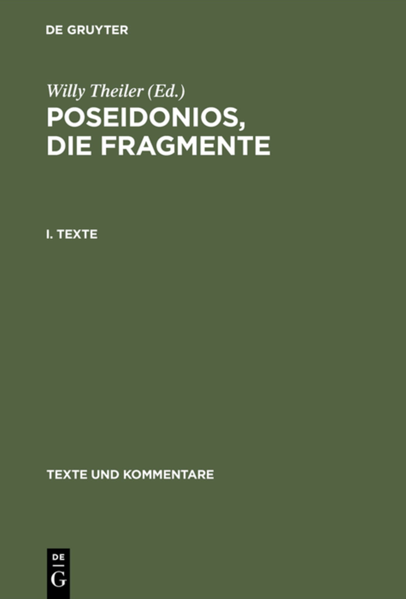 Cover image for Poseidonios, die Fragmente ISBN 9783111234724