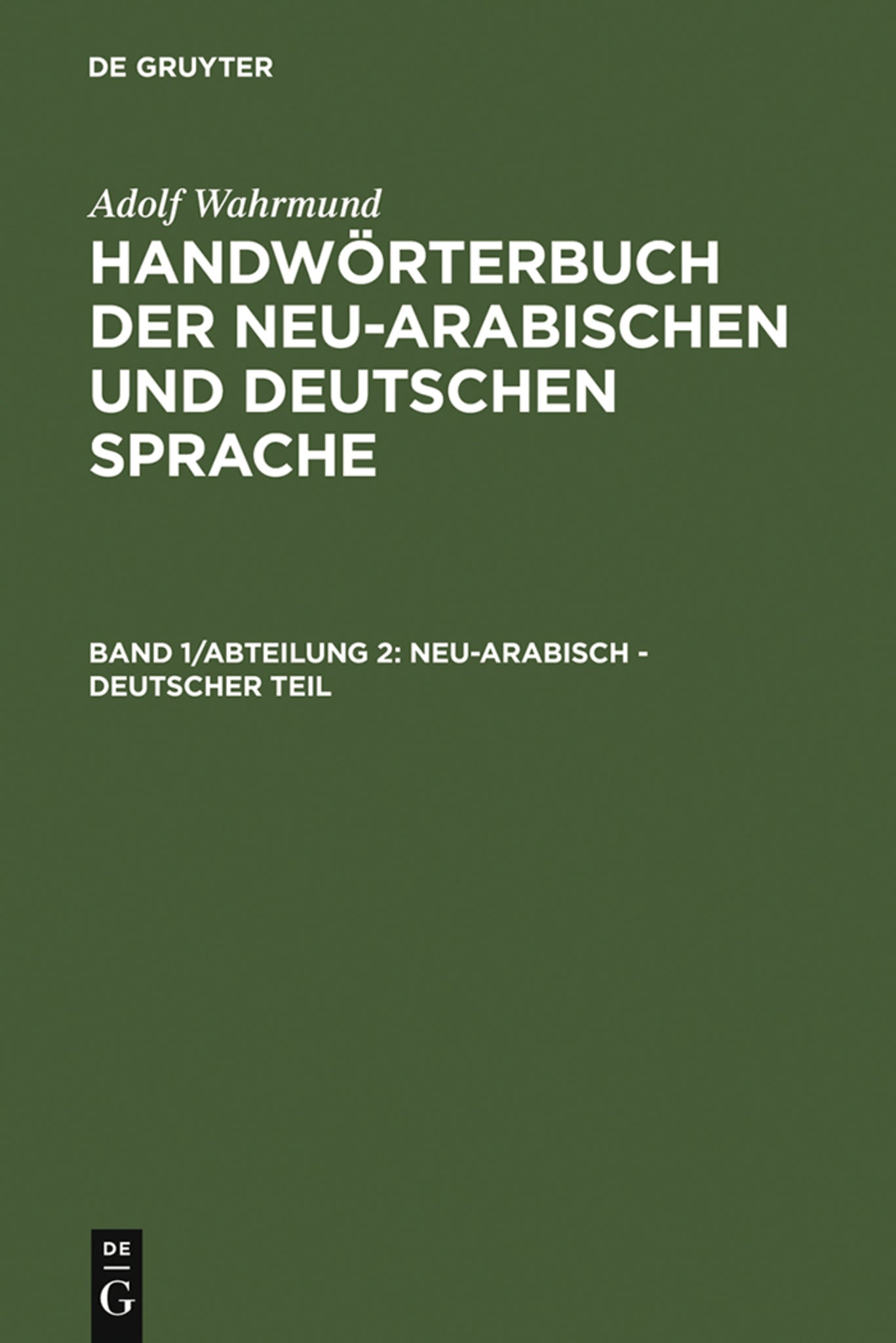 Cover image for Neu-arabisch - deutscher Teil ISBN 9783111236834