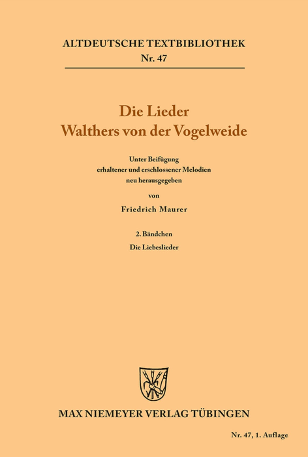 Cover image for Die Lieder Walthers von der Vogelweide ISBN 9783111239569