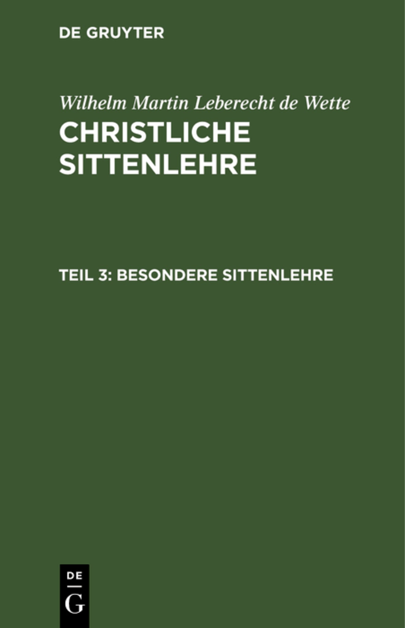 Cover image for Besondere Sittenlehre ISBN 9783111243269