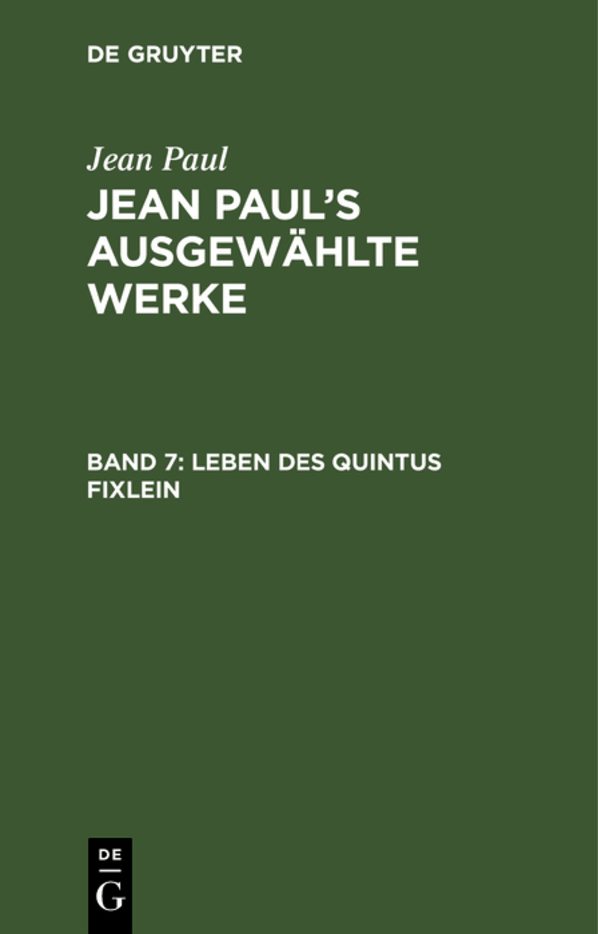 Cover image for Leben des Quintus Fixlein ISBN 9783111249278
