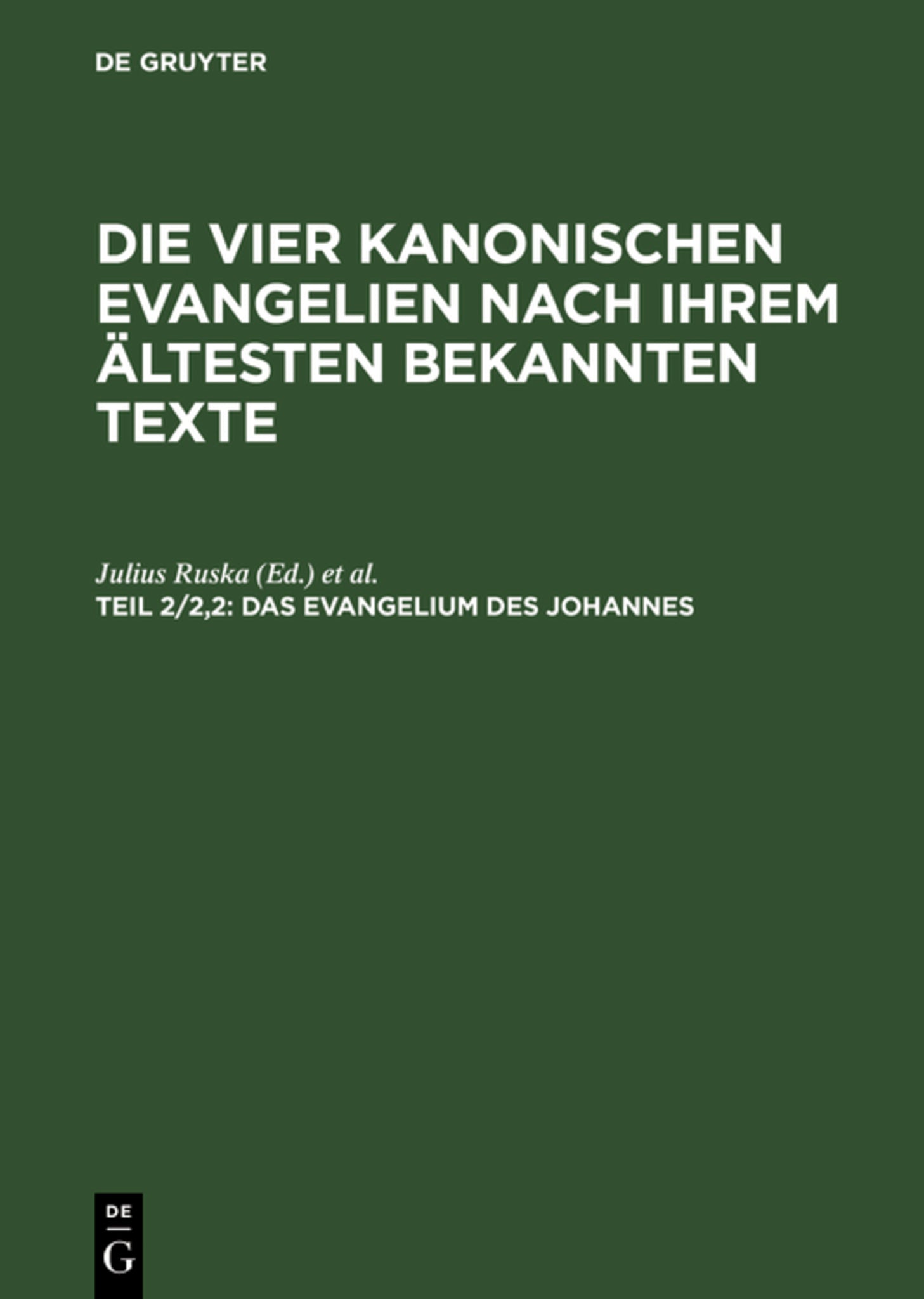 Cover image for Das Evangelium des Johannes ISBN 9783111250663