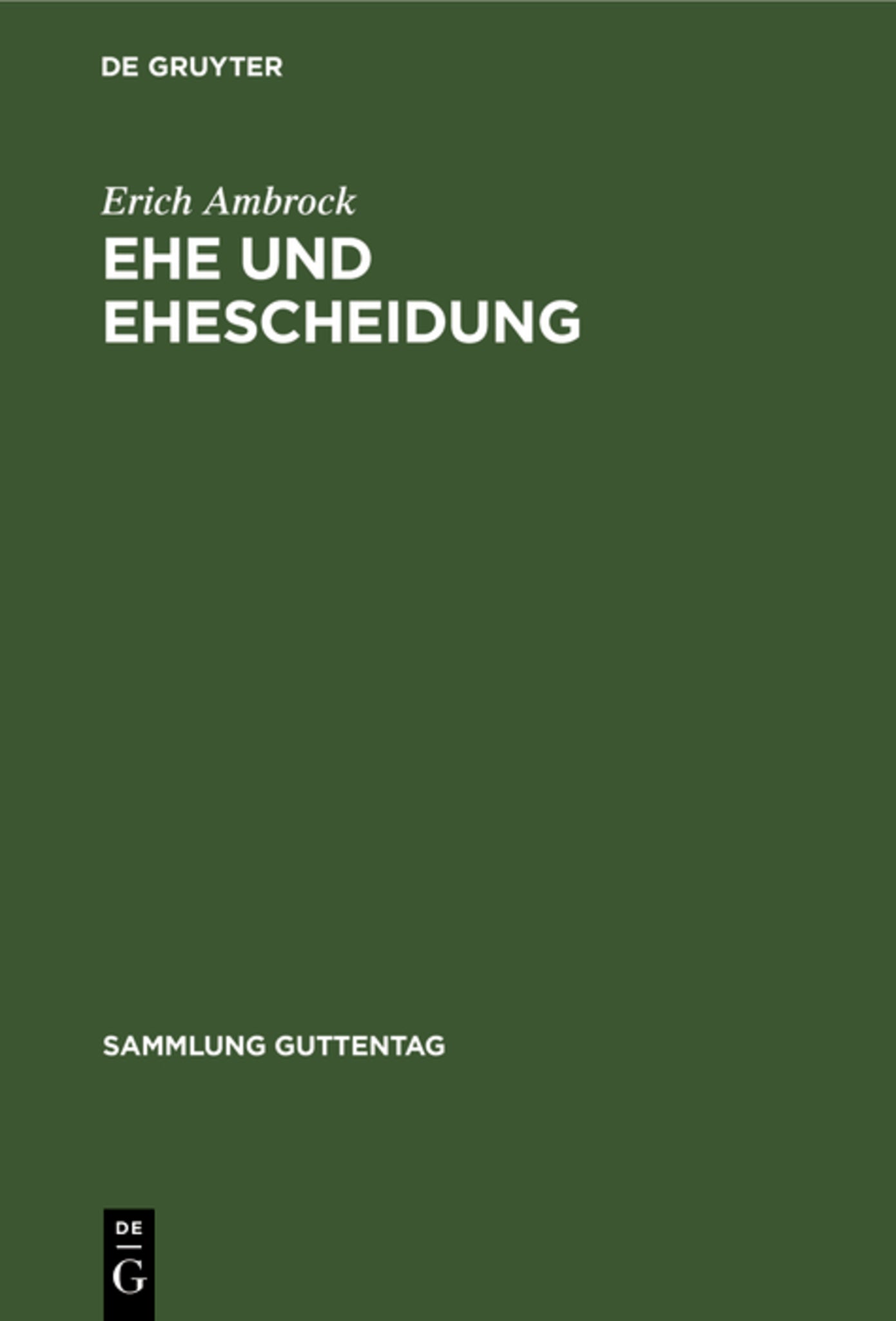 Cover image for Ehe und Ehescheidung ISBN 9783111252599
