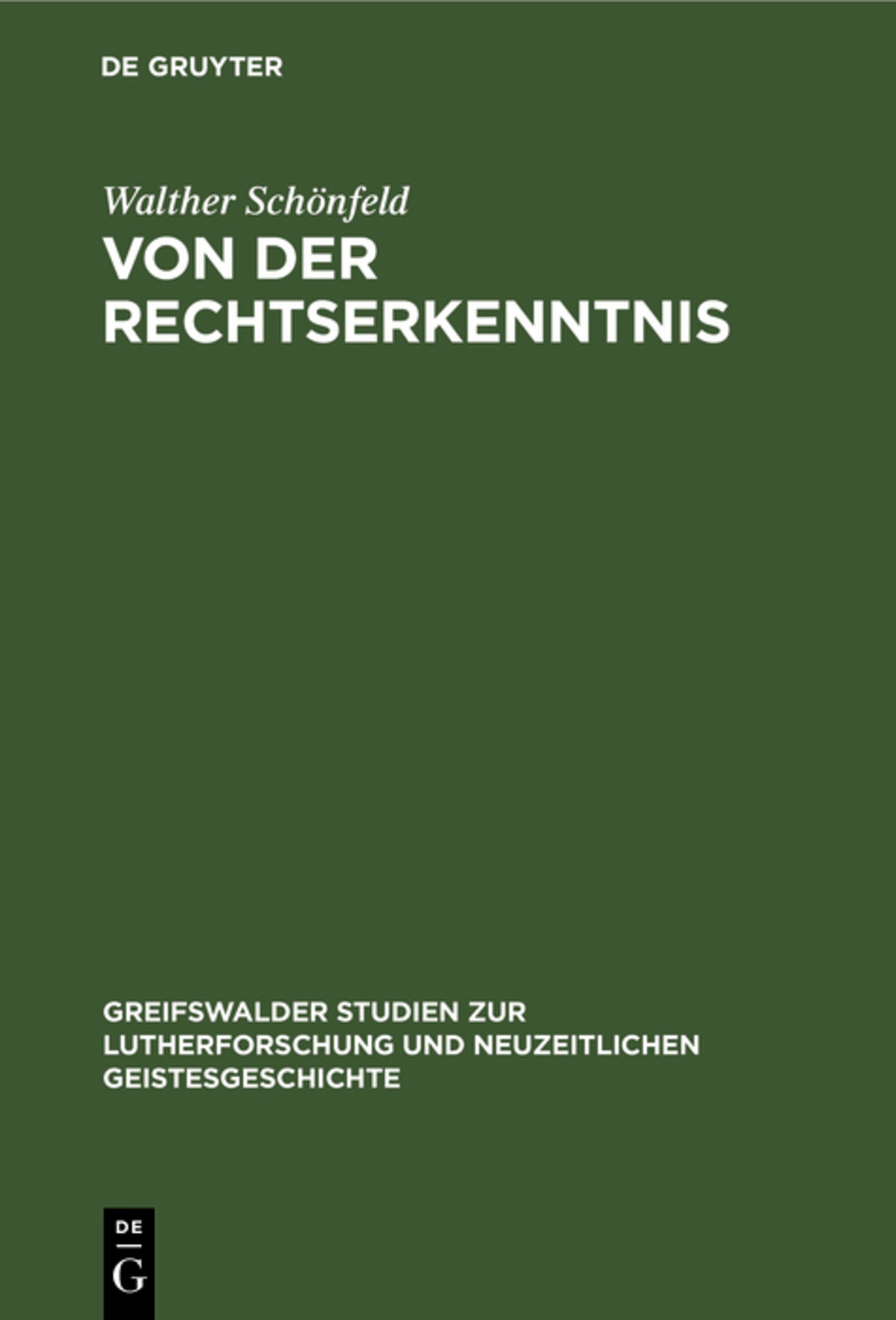 Cover image for Von der Rechtserkenntnis ISBN 9783111255255