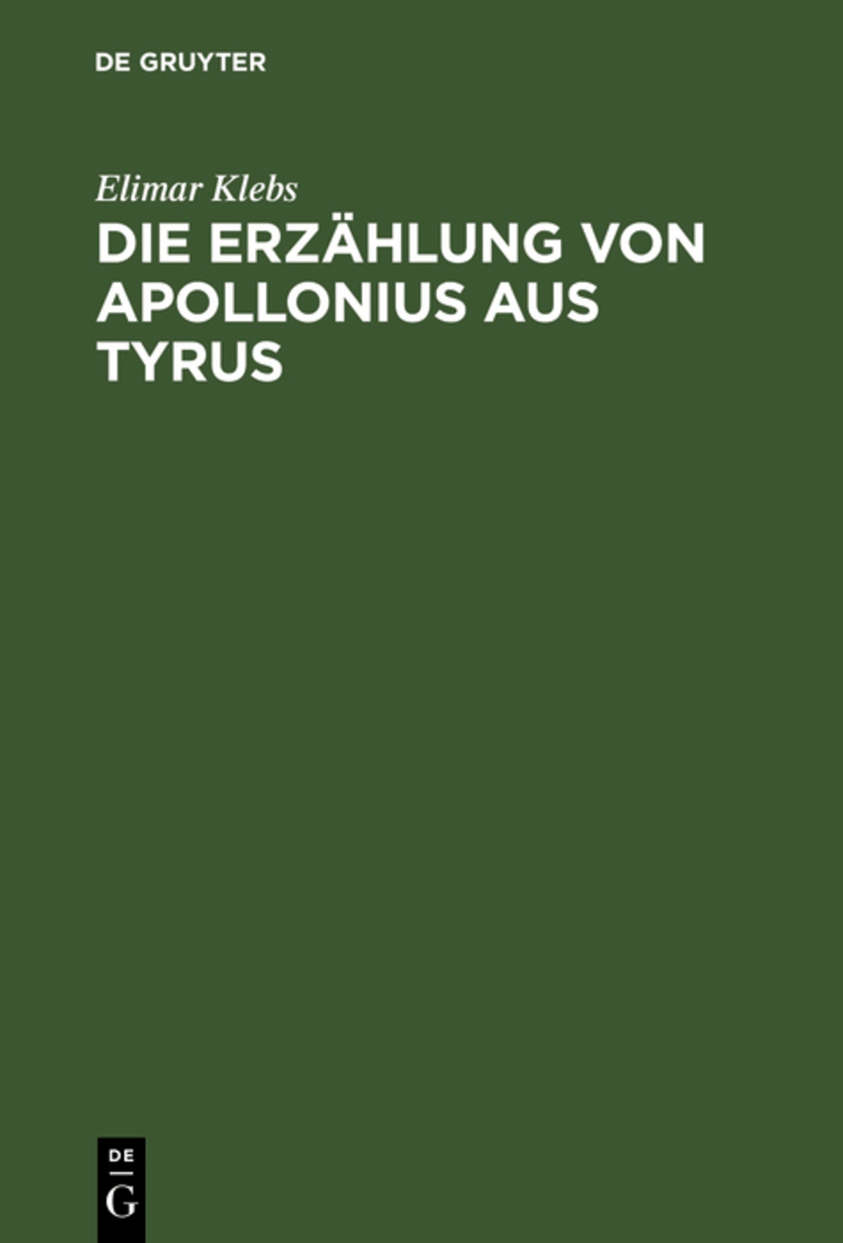 Cover image for Die Erzählung von Apollonius aus Tyrus ISBN 9783111256177