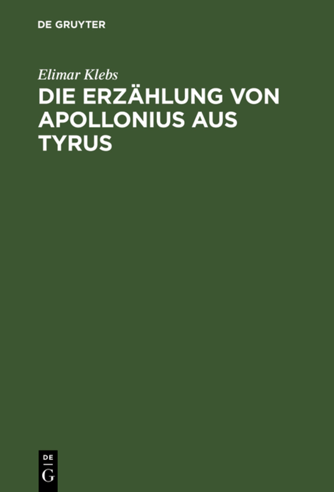 Cover image for Die Erzählung von Apollonius aus Tyrus ISBN 9783111256177