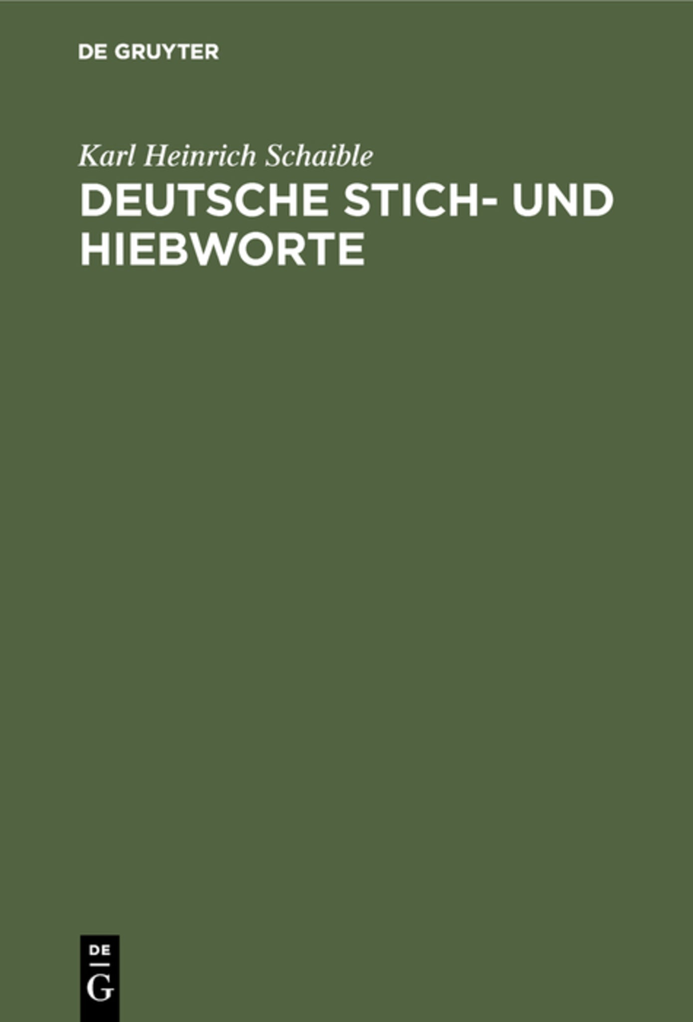 Cover image for Deutsche Stich- und Hiebworte ISBN 9783111256542