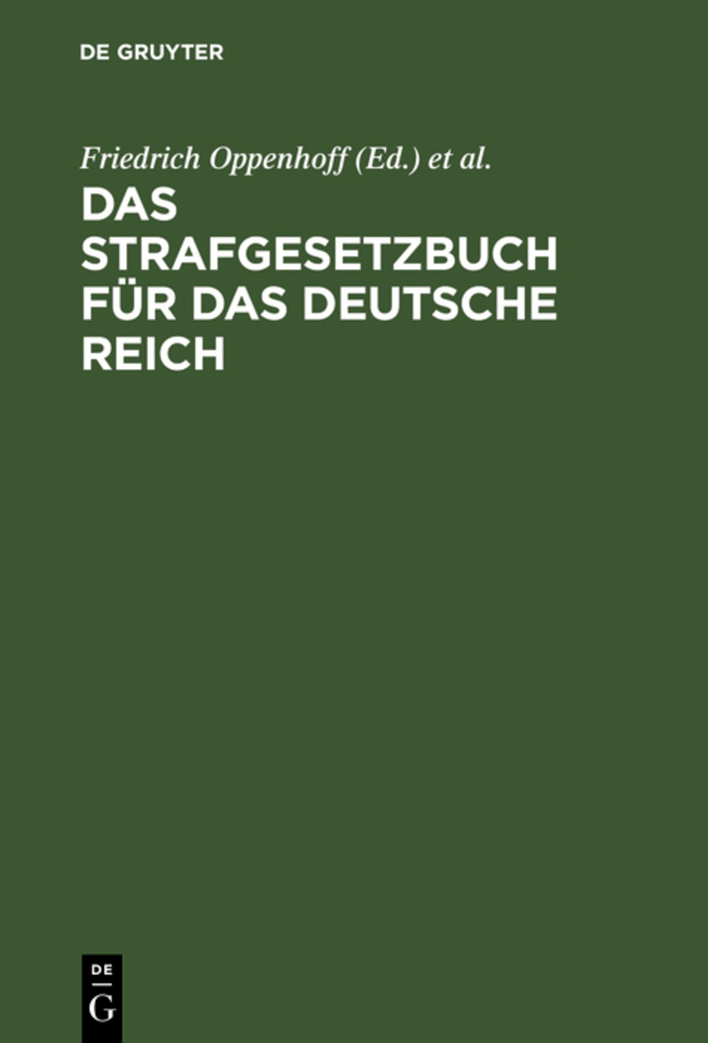 Cover image for Das Strafgesetzbuch für das Deutsche Reich ISBN 9783111259208