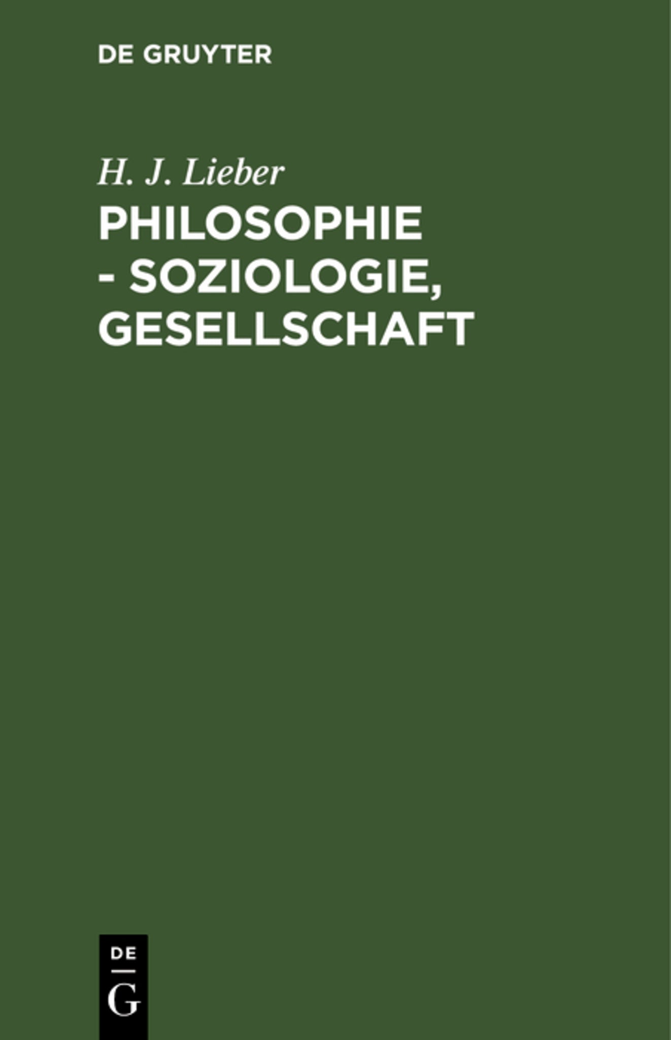 Cover image for Philosophie - Soziologie, Gesellschaft ISBN 9783111265520