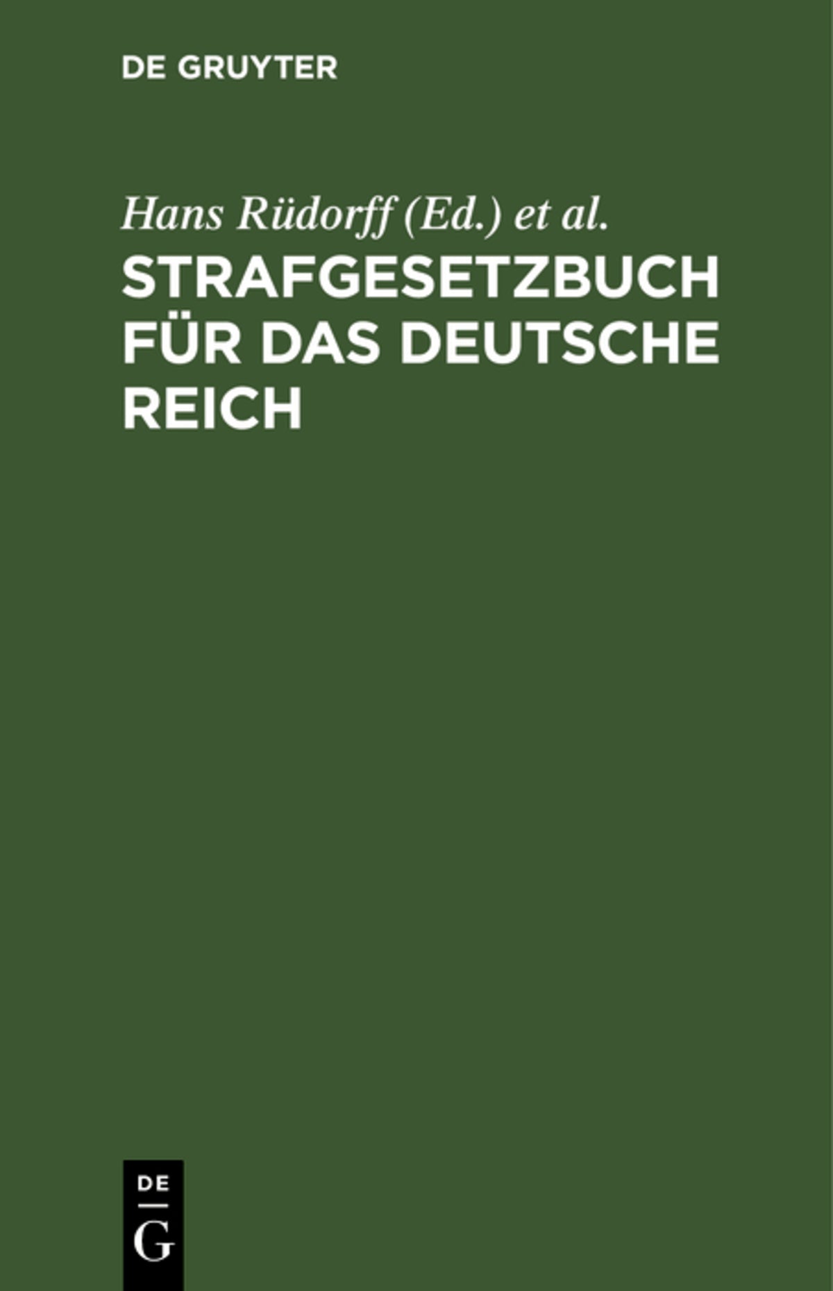 Cover image for Strafgesetzbuch für das Deutsche Reich ISBN 9783111270548