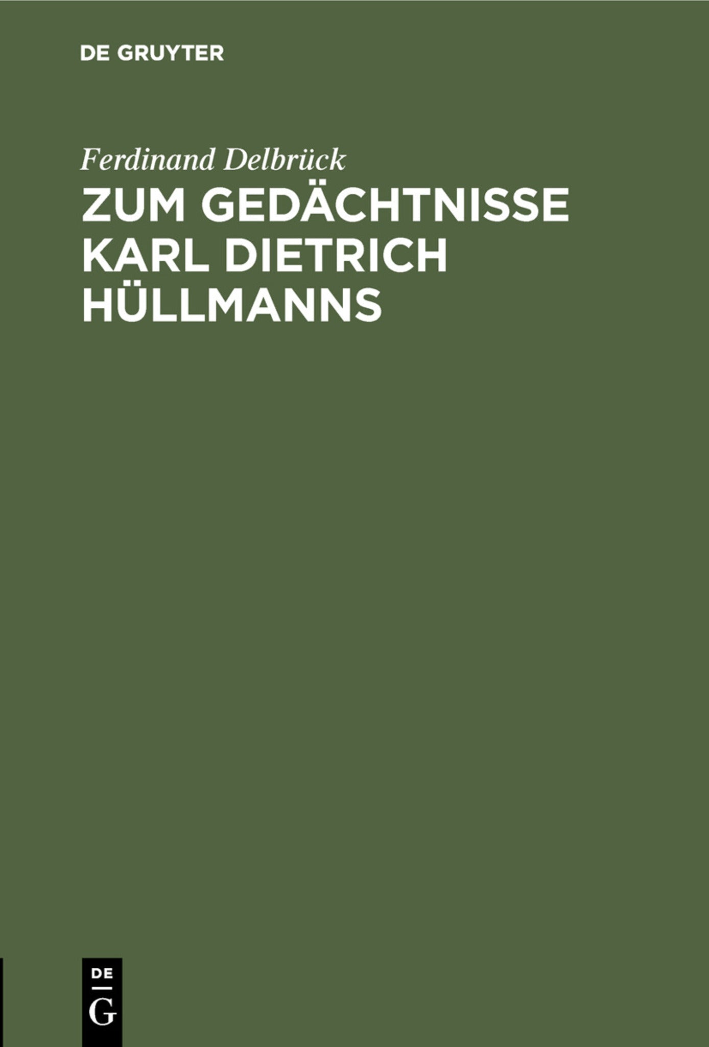 Cover image for Zum Gedächtnisse Karl Dietrich Hüllmanns ISBN 9783111277370