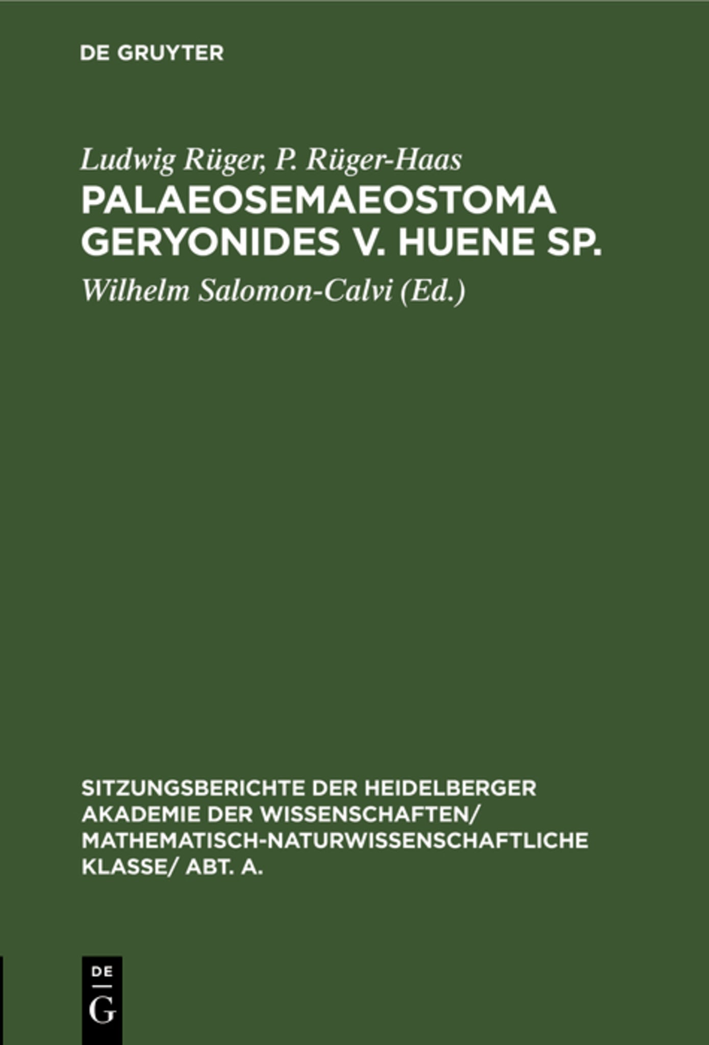 Cover image for Palaeosemaeostoma geryonides v. Huene sp. ISBN 9783111281544