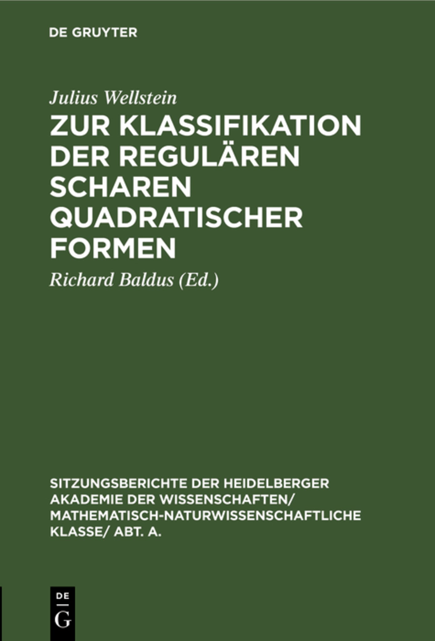 Cover image for Zur Klassifikation der regulären Scharen quadratischer Formen ISBN 9783111282794