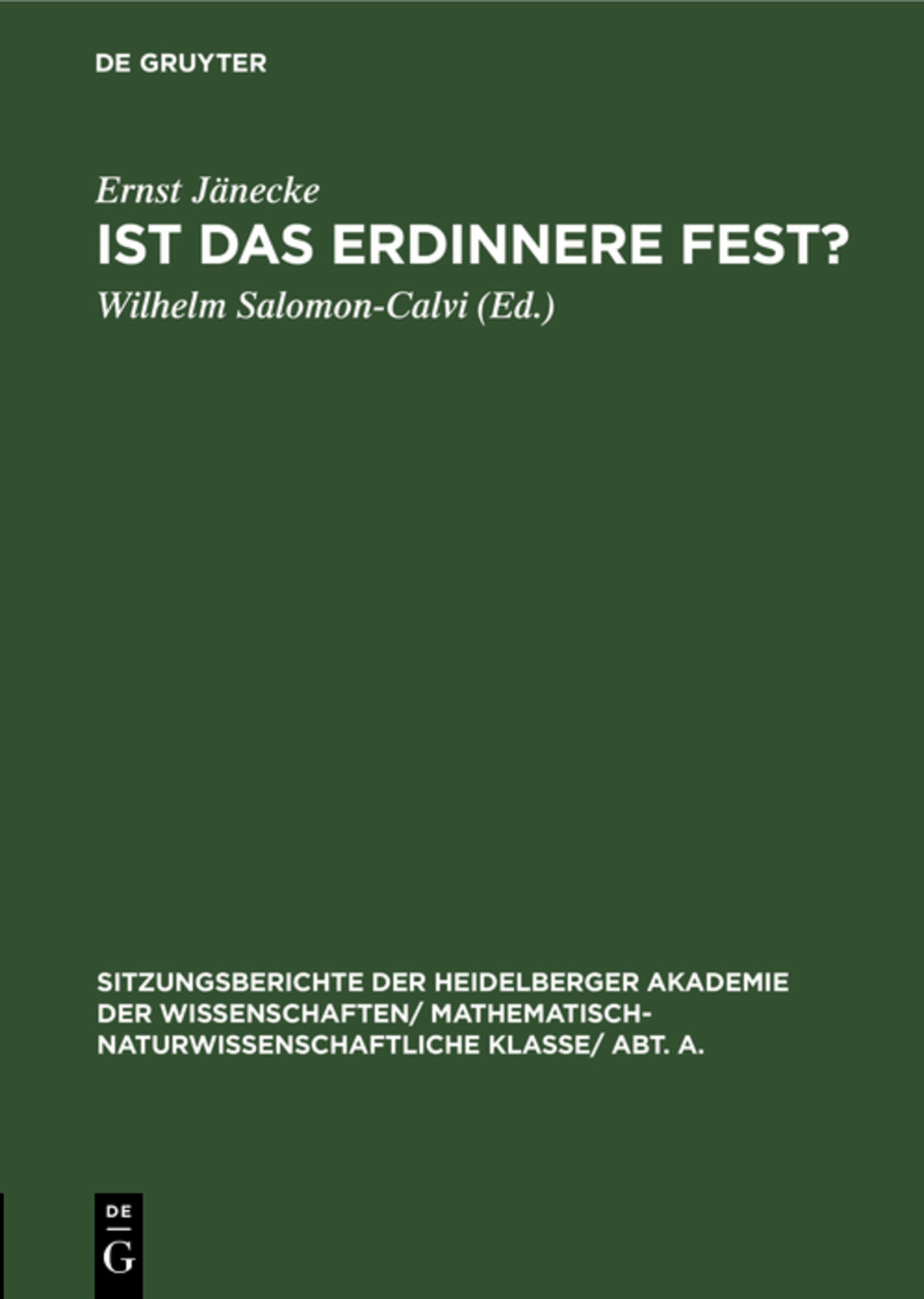 Cover image for Ist das Erdinnere fest? ISBN 9783111282848