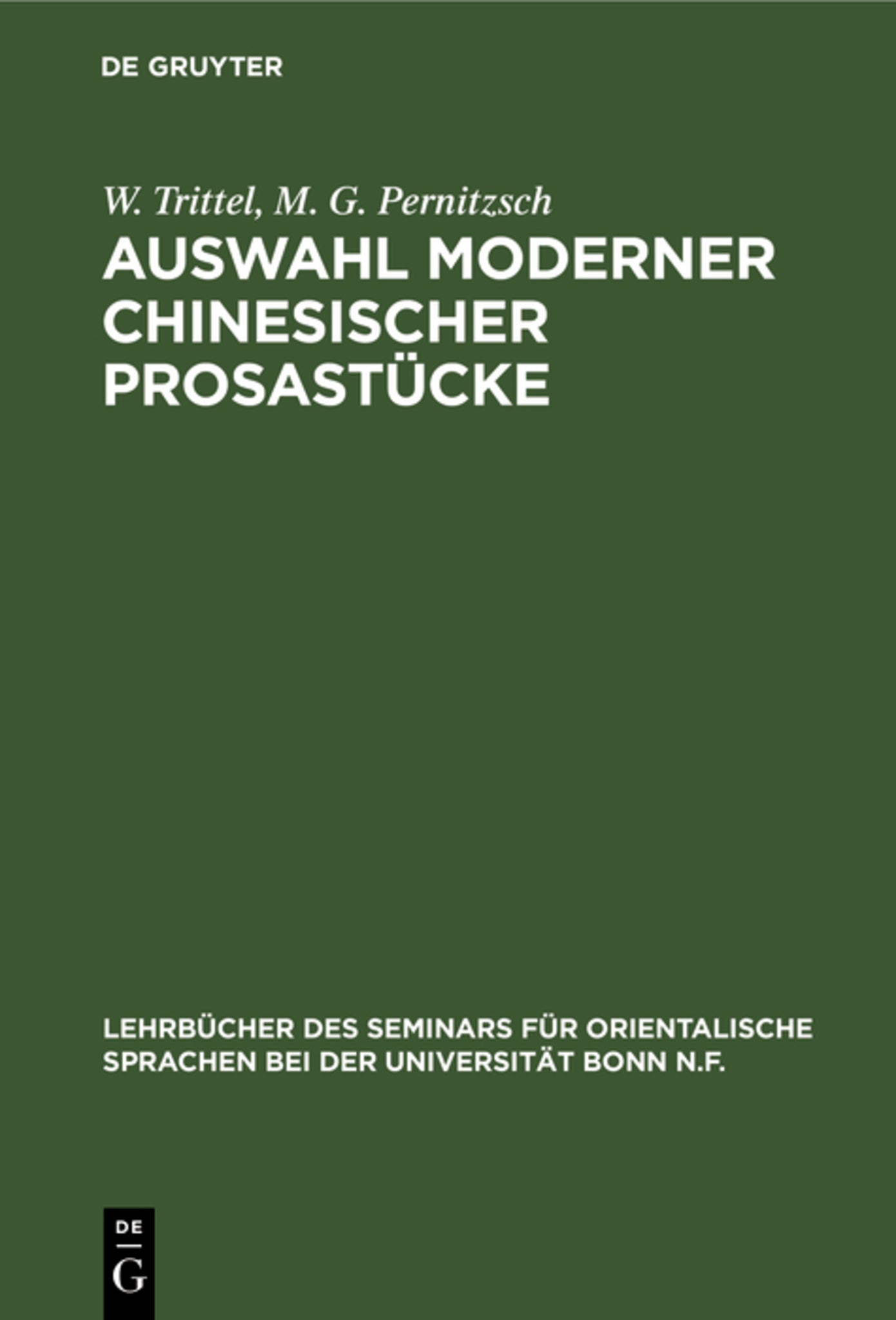 Cover image for Auswahl moderner chinesischer Prosastücke ISBN 9783111284552