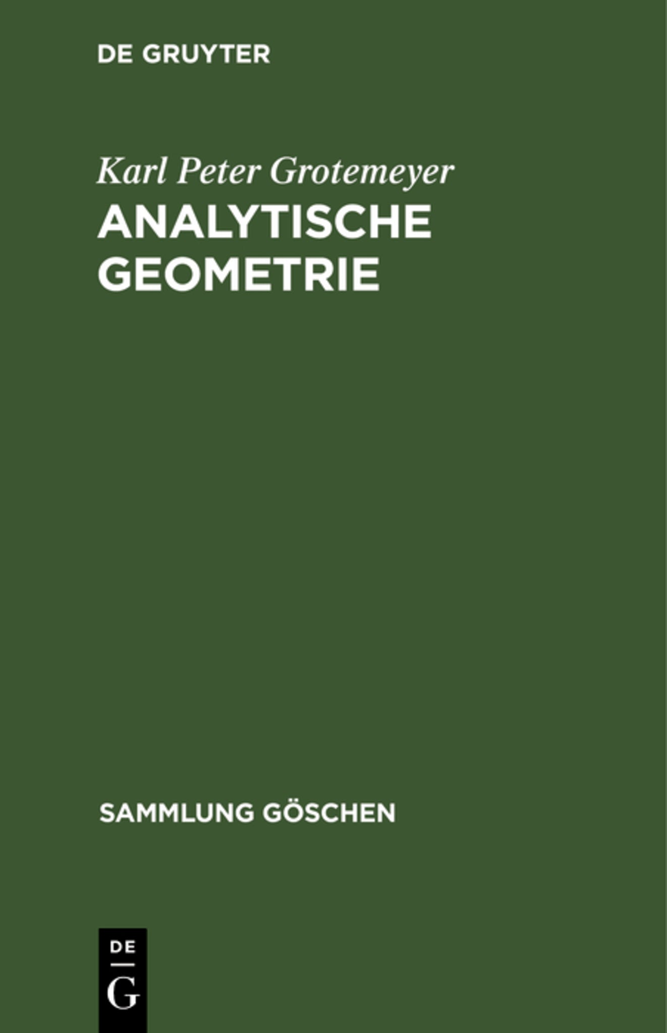 Cover image for Analytische Geometrie ISBN 9783111285979