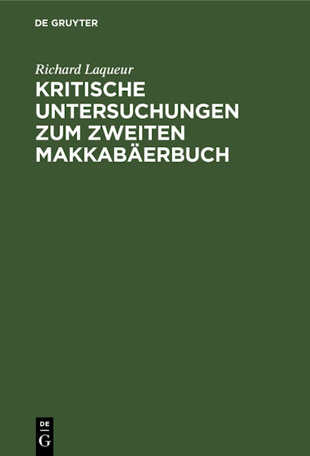 Kritische Untersuchungen zum zweiten Makkabäerbuch