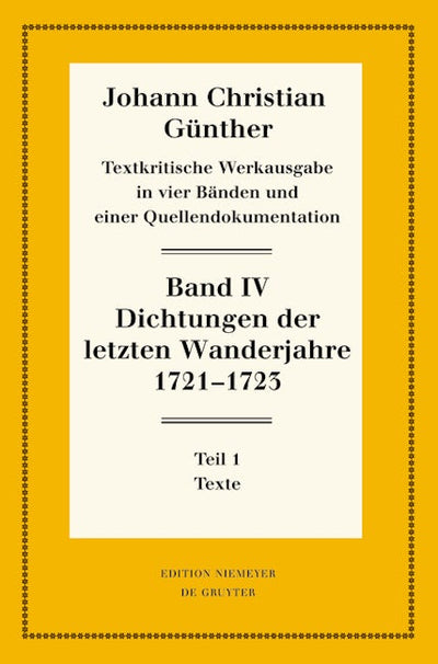 Dichtungen der letzten Wanderjahre 1721-1723