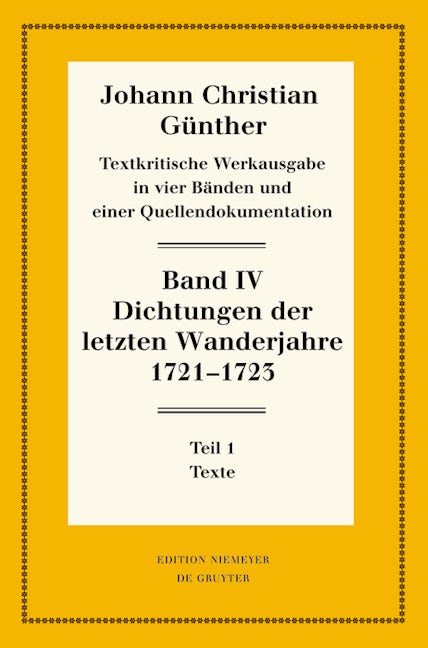 Dichtungen der letzten Wanderjahre 1721-1723