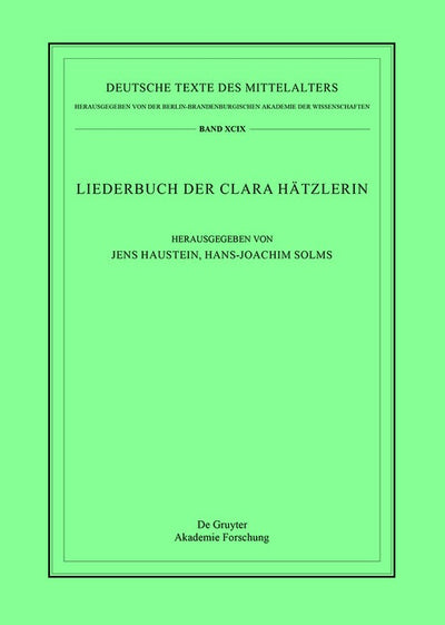 Cover image for Liederbuch der Clara Hätzlerin, isbn: 9783111358987