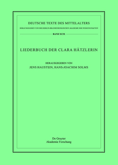 Cover image for Liederbuch der Clara Hätzlerin, isbn: 9783111358987