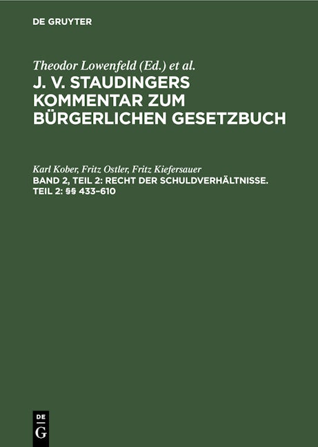 Book cover image for Recht der Schuldverhältnisse. Teil 2: §§ 433–610 ISBN: 9783112353899