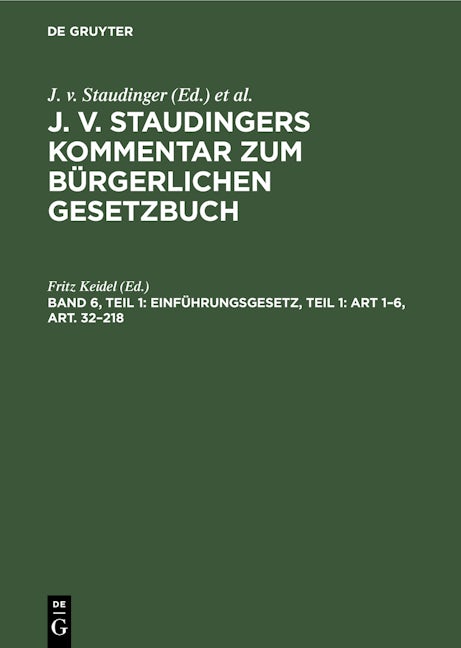 Book cover image for Einführungsgesetz, Teil 1: Art 1–6, Art. 32–218 ISBN: 9783112354377
