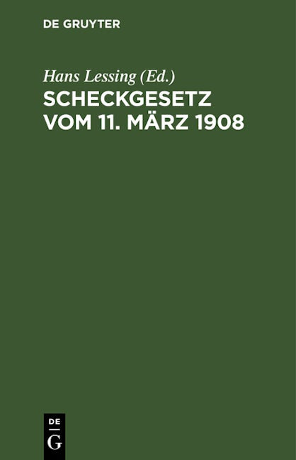 Book cover image for Scheckgesetz vom 11. März 1908 ISBN: 9783112358634