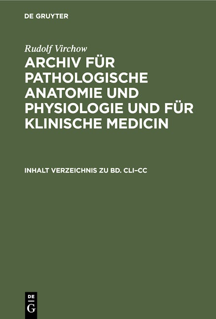 Inhalt Verzeichnis zu Bd. CLI–CC