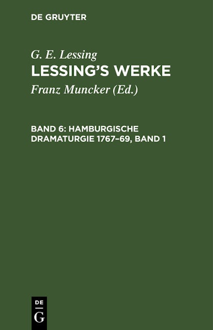 Book cover image for Hamburgische Dramaturgie 1767–69, Band 1 ISBN: 9783112405130