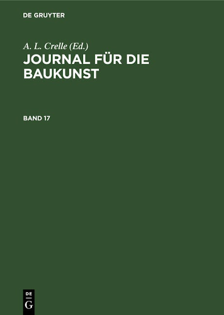 Book cover image for Journal für die Baukunst. Band 17 ISBN: 9783112406373