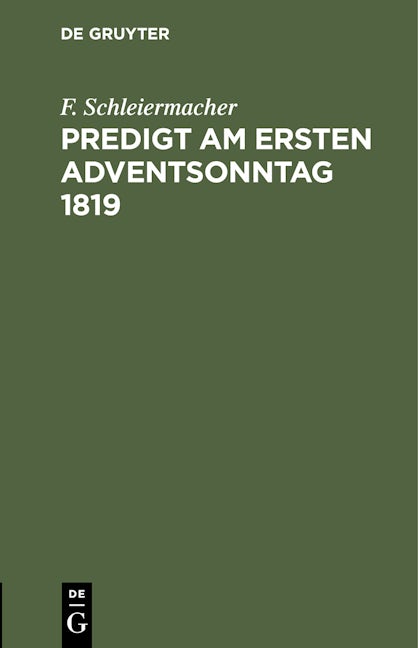 Book cover image for Predigt am ersten Adventsonntag 1819 ISBN: 9783112431054
