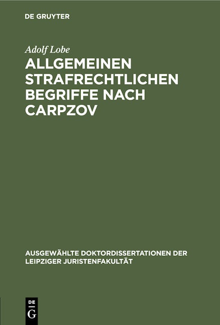 Allgemeinen strafrechtlichen Begriffe nach Carpzov