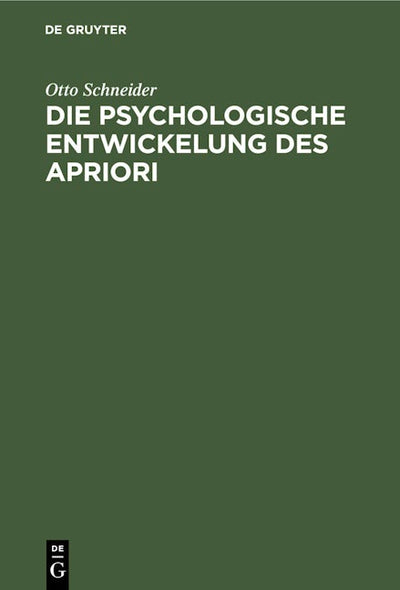 Die psychologische Entwickelung des Apriori
