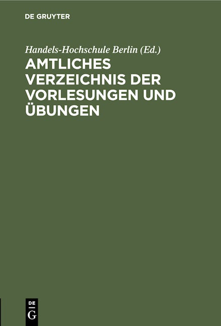 Amtliches Verzeichnis der Vorlesungen und Übungen