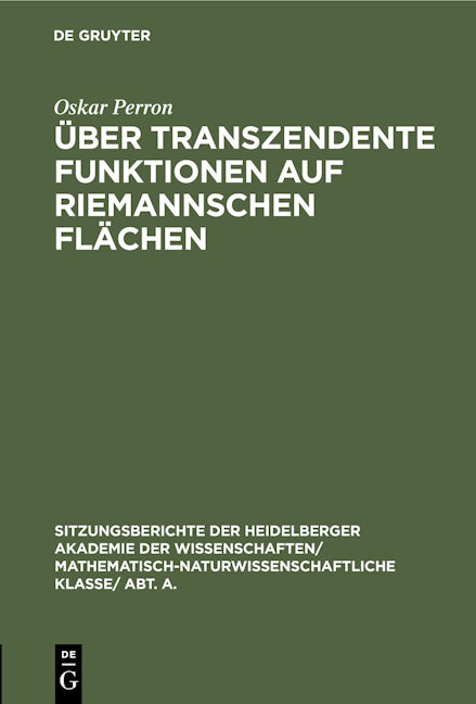 Book cover image for Über transzendente Funktionen auf Riemannschen Flächen ISBN: 9783112459355