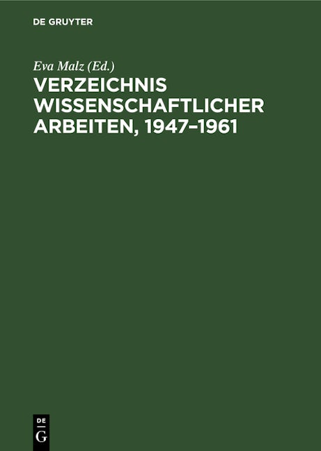 Verzeichnis wissenschaftlicher Arbeiten, 1947–1961