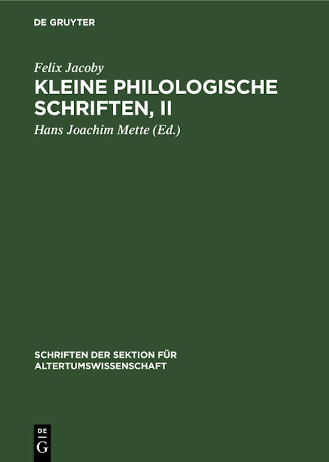Kleine Philologische Schriften, II